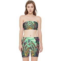 Monkey Tiger Bird Parrot Forest Jungle Style Stretch Shorts And Tube Top Set