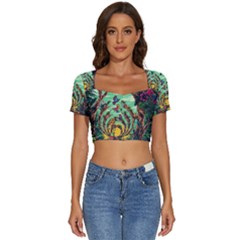 Monkey Tiger Bird Parrot Forest Jungle Style Short Sleeve Square Neckline Crop Top 