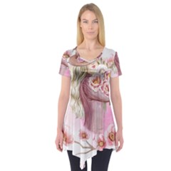 Women With Flowers Short Sleeve Tunic 