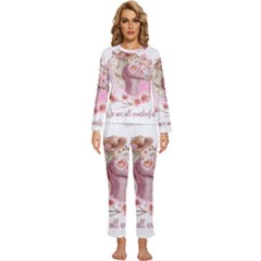Women With Flowers Womens  Long Sleeve Lightweight Pajamas Set