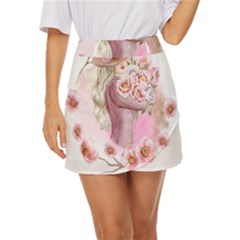 Women With Flower Mini Front Wrap Skirt