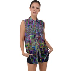 Wallpaper-background-colorful Sleeveless Chiffon Button Shirt