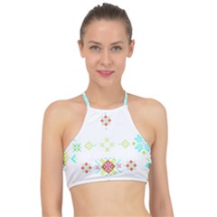 Christmas Cross Stitch Pattern Effect Holidays Symmetry Halter Bikini Top