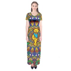 Grateful Dead Pattern Short Sleeve Maxi Dress by Sarkoni