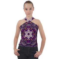 Rosette Kaleidoscope Mosaic Abstract Background Art Cross Neck Velour Top