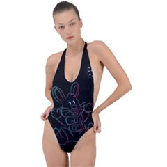 Easter-bunny-hare-rabbit-animal Backless Halter One Piece Swimsuit