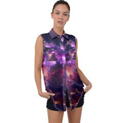 Cloud Heaven Storm Chaos Purple Sleeveless Chiffon Button Shirt