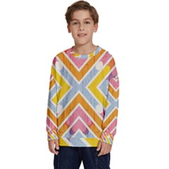 Line Pattern Cross Print Repeat Kids  Crewneck Sweatshirt
