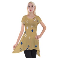 Cross Circles White Circles Short Sleeve Side Drop Tunic