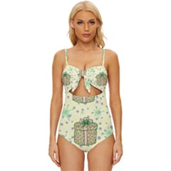 Purple Gifts On A Holy Night   Knot Front One-piece Swimsuit