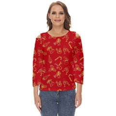 Holy Night - Christmas Symbols  Cut Out Wide Sleeve Top