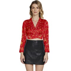 Holy Night - Christmas Symbols  Long Sleeve Tie Back Satin Wrap Top