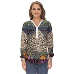 Gunter God Adventure Aventura Time Zip Up Long Sleeve Blouse