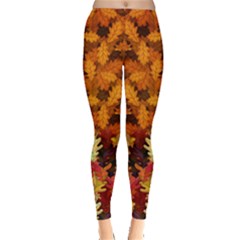 Autumn Fall Leaves Dark Orange Leggings  by CoolDesigns