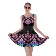Pinky Damask Blue Damask Skater Dress by CoolDesigns