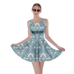 Light Mint Damask Blue Damask Skater Dress by CoolDesigns