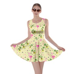 Yellow Summer Aqua Flamingo Bird Pattern Skater Dress by CoolDesigns