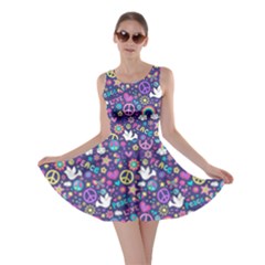 Love & Peace Purple Pink Cute Pink Valentine Day Pattern Cute Hearts Skater Dress by CoolDesigns
