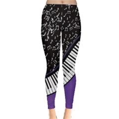 Purple Music Black Pattern With Music Notes Treble Clef Women s Leggings by CoolDesigns