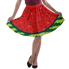 Full Watermelon Red A-line Skater Skirt by CoolDesigns