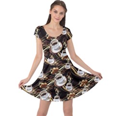 Black Coffee Pink Watercolor Cupcakes Pattern Hand Drawn Cap Sleeve Dress by CoolDesigns