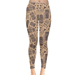 Brown Vintage Aloha Tiki Pattern For Your Business Women s Leggings by CoolDesigns