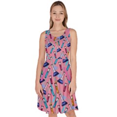 Science Lab Flask Pattern Pink Knee Length Skater Dress With Pockets by CoolDesigns