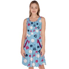 Science Germs School Flask Print Light Blue Knee Length Skater Dress With Pockets by CoolDesigns