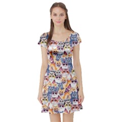 Cute Pet Kitty Cats Colorful Stretch Short Sleeve Skater Dress by CoolDesigns