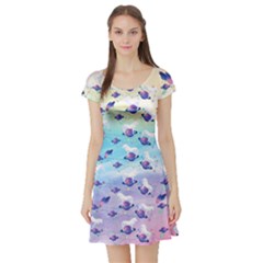Unicorn Planet Purple Unicorn Seamless Short Sleeve Skater Dress by CoolDesigns