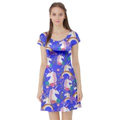 Unicorn Purple Purple Unicorn Seamless Short Sleeve Skater Dress by CoolDesigns