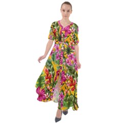 Hawaii Hibiscus Flowers Orange Waist Tie Boho Maxi Dress by CoolDesigns