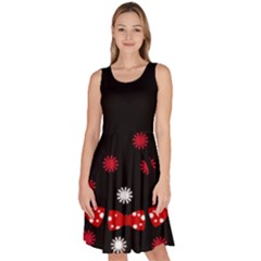 Ribbons Black & Red Knee Length Skater Dress With Pockets by CoolDesigns