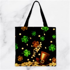 Elegant Hat Shamrock Black Coins Pattern Zipper Grocery Tote Bag by CoolDesigns