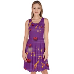 Musical Lover Hearts Dark Violet Knee Length Skater Dress With Pockets by CoolDesigns
