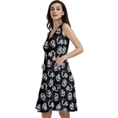 Japanese Dragon Black Pattern V-neck Skater Dress With Pockets by CoolDesigns