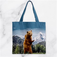 Blue & Green Funny Bear Pattern Zipper Grocery Tote Bag by CoolDesigns