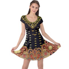 Black Vintage Gold Dashiki African Print Cap Sleeve Dress by CoolDesigns