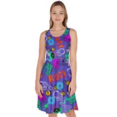 Rock Music Medium Purple Pattern Music Notes Knee Length Skater Dress With Pockets by CoolDesigns