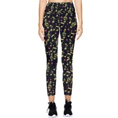 Golden Music Notes Black Treble Clef Pocket Leggings  by CoolDesigns