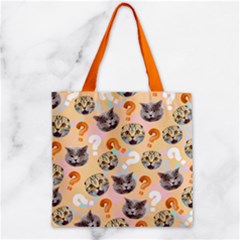 Question Mark Kitty Cat Light Orange Zipper Grocery Tote Bag by CoolDesigns