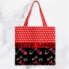 Pet Fish Bones Pattern Red Polka Dots Zipper Grocery Tote Bag by CoolDesigns