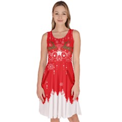 Crimson Red Xmas Deer Knee Length Skater Dress With Pockets by CoolDesigns