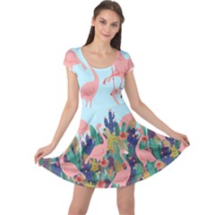 Cactus Flamingos Pale Turquoise Cap Sleeve Dress by CoolDesigns