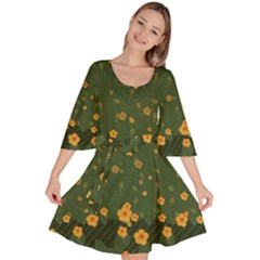 Floral Patchwork Green Autumn Leaves Velour Kimono Dress by CoolDesigns