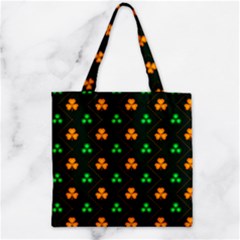 Checkered Dark Green & Orange Lucky Clover Zipper Grocery Tote Bag by CoolDesigns