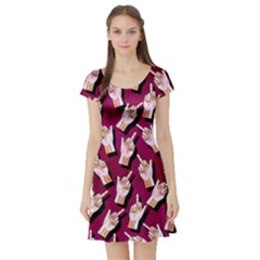 Middle Finger Hands Dark Magenta Short Sleeve Skater Dress by CoolDesigns