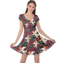 Cupid Black Angel Roses Floral Cap Sleeve Dress by CoolDesigns