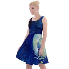 Night Sky Blue Moon Boat Reflection Knee Length Skater Dress by CoolDesigns