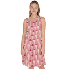 Hot Pink Pattern Ice Cream Cones Knee Length Skater Dress With Pockets by CoolDesigns